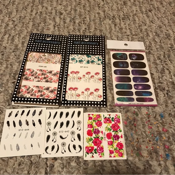 Nail Art Decals Lot Floral Flowers Galaxy and Boho Feathers - Picture 1 of 2